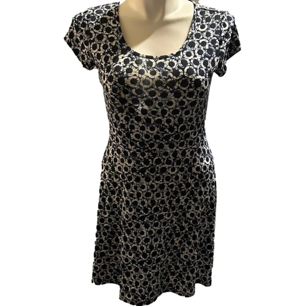 Michael Kors Blue White Circle Print A-Line Dress Size M